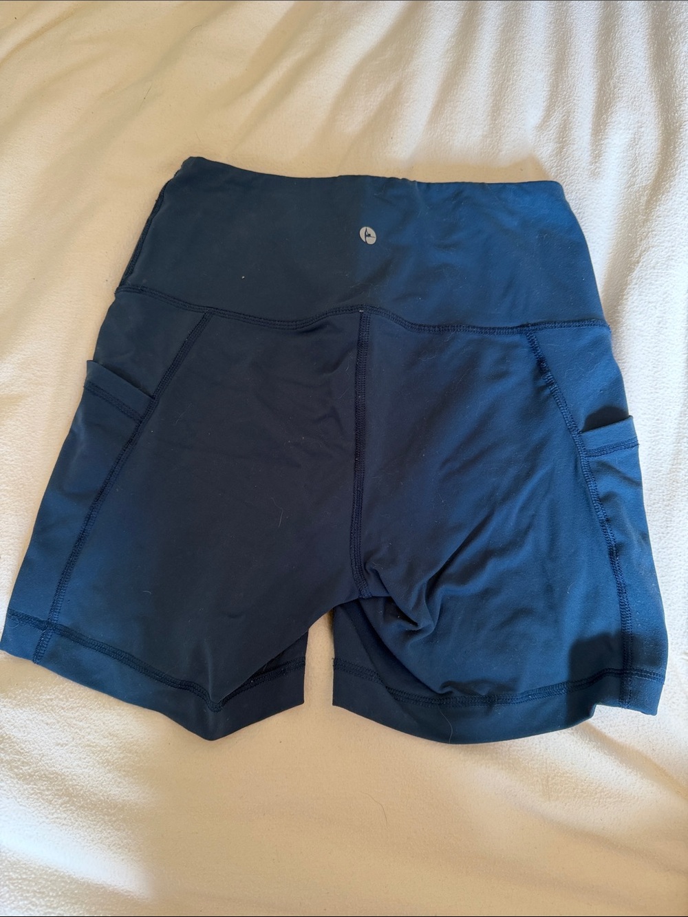 90 Degree By Reflex Navy High-Rise Athletic Shorts with Side Pockets